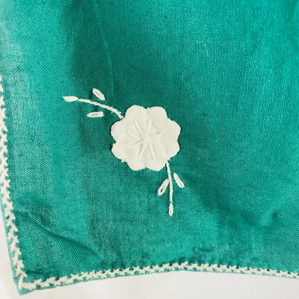 Vintage Green Table‎ Runner Placemats Napkins Floral Applique Cottagecore 8 sets